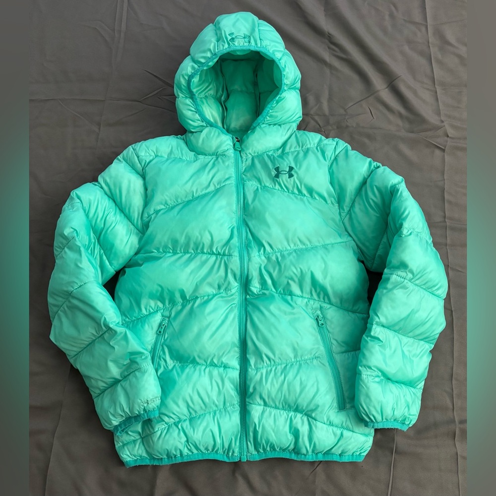 Under Armour Coldgear Youth XL Girls Winter Quilted Puffer Coat Teal Green